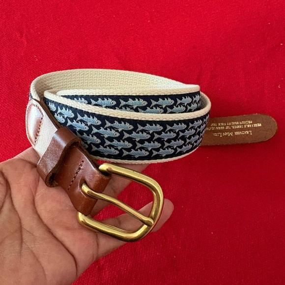Other - EUC Blue Fish On Navy Leather & Ivory
Canvas Belt . Leather Man USA